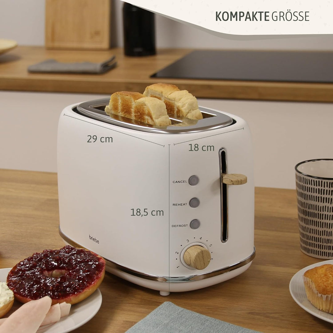 briebe Nordic Toaster mit breitem Schlitz, Toaster für 2 Scheiben, 6 Röststufen, Aufwärmfunktion, Ab