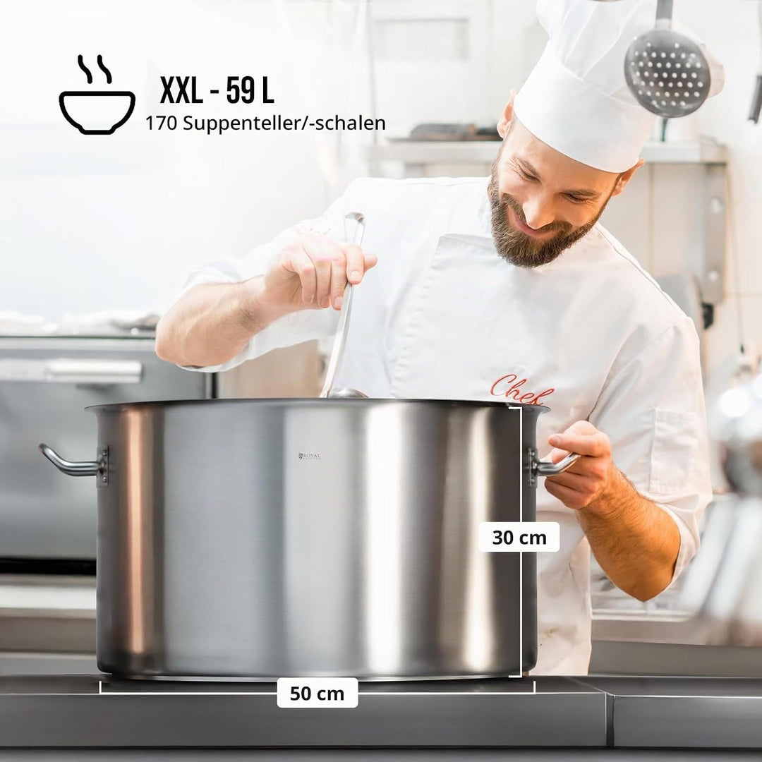 Royal Catering Kochtopf Induktion 59 L Ø 50 cm mit Deckel Edelstahl-Topf Induktionsherd-Topf Indukti