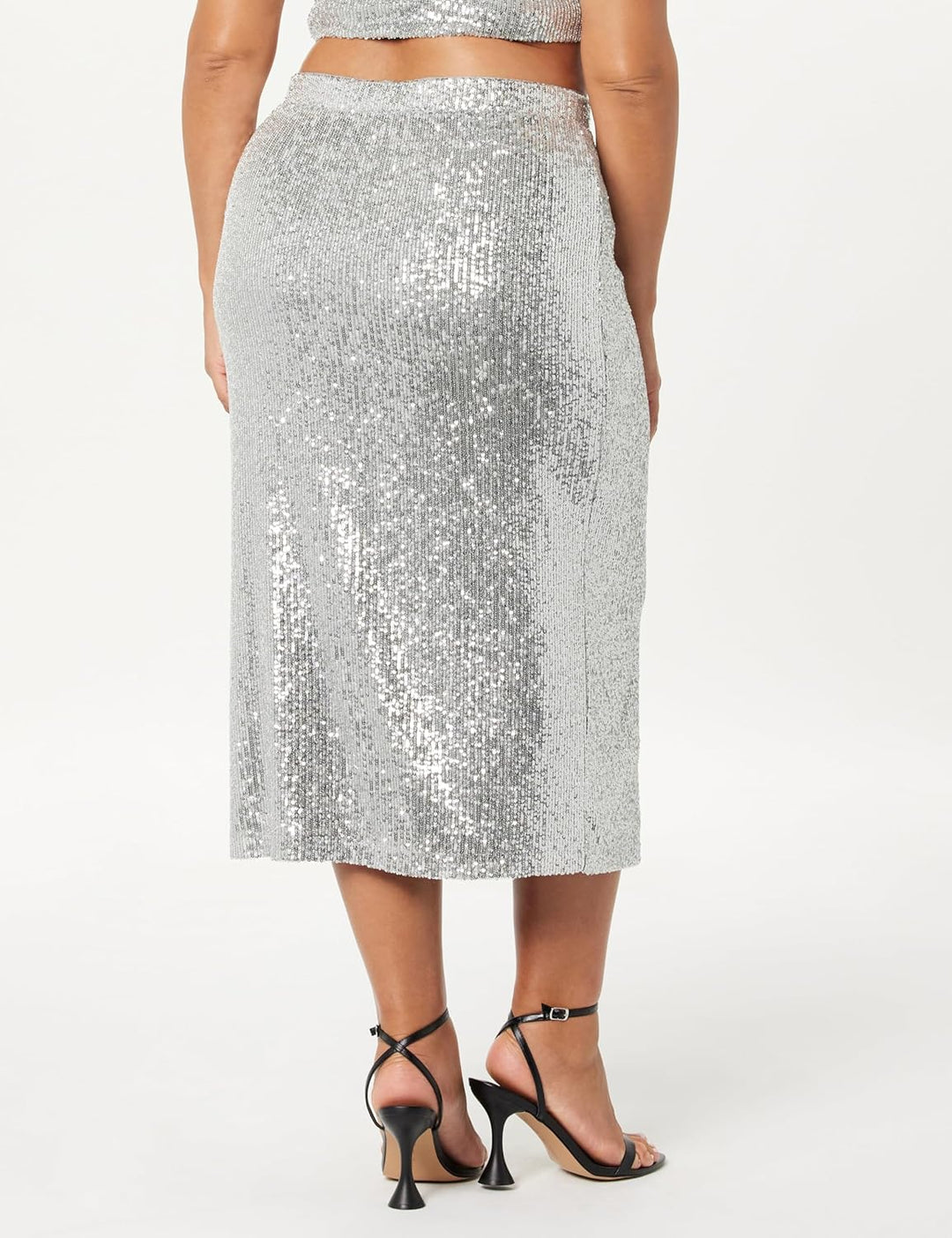 The Drop Damen Midirock Bianca mit Pailletten Rock XXS Silber, XXS Silber