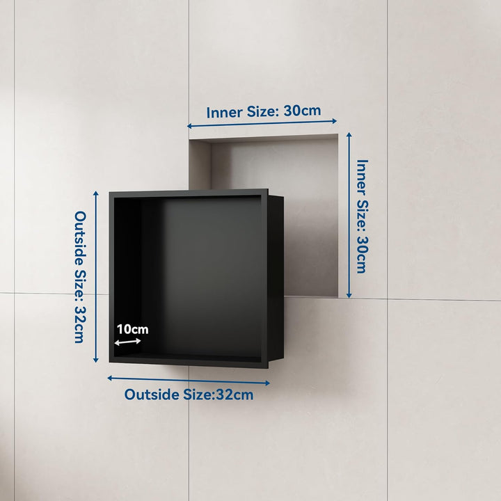 Duschnische Schwarze Edelstahl 30 × 30 × 10 cm Wandnische Dusche Einbau Duschablage Einzelregal Bad