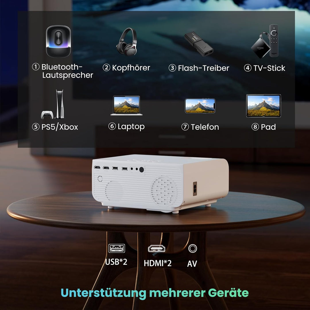 HOPVISION Beamer, Mini Beamer WiFi Bluetooth Full HD 1080P, Beamer 4K Heimkino Unterstützt mit Zoomf