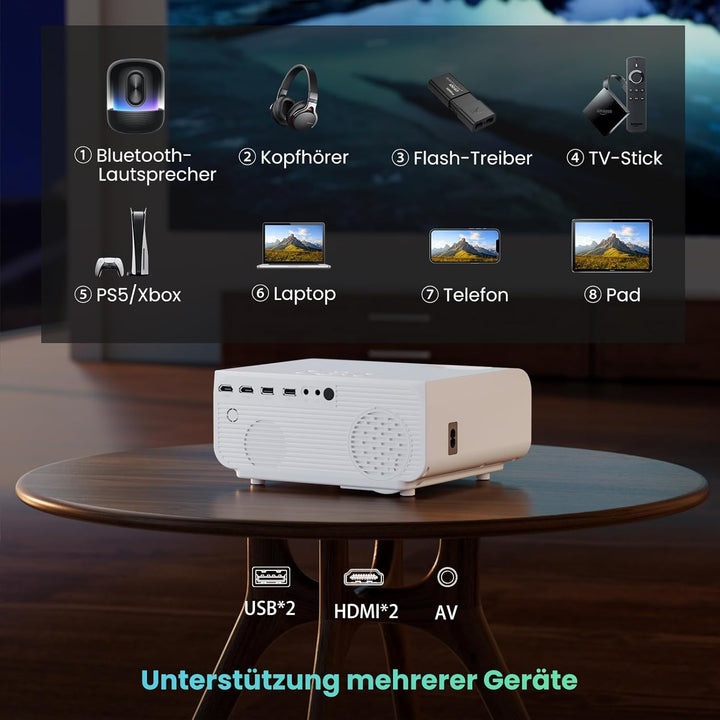 HOPVISION Beamer, Mini Beamer WiFi Bluetooth Full HD 1080P, Beamer 4K Heimkino Unterstützt mit Zoomf