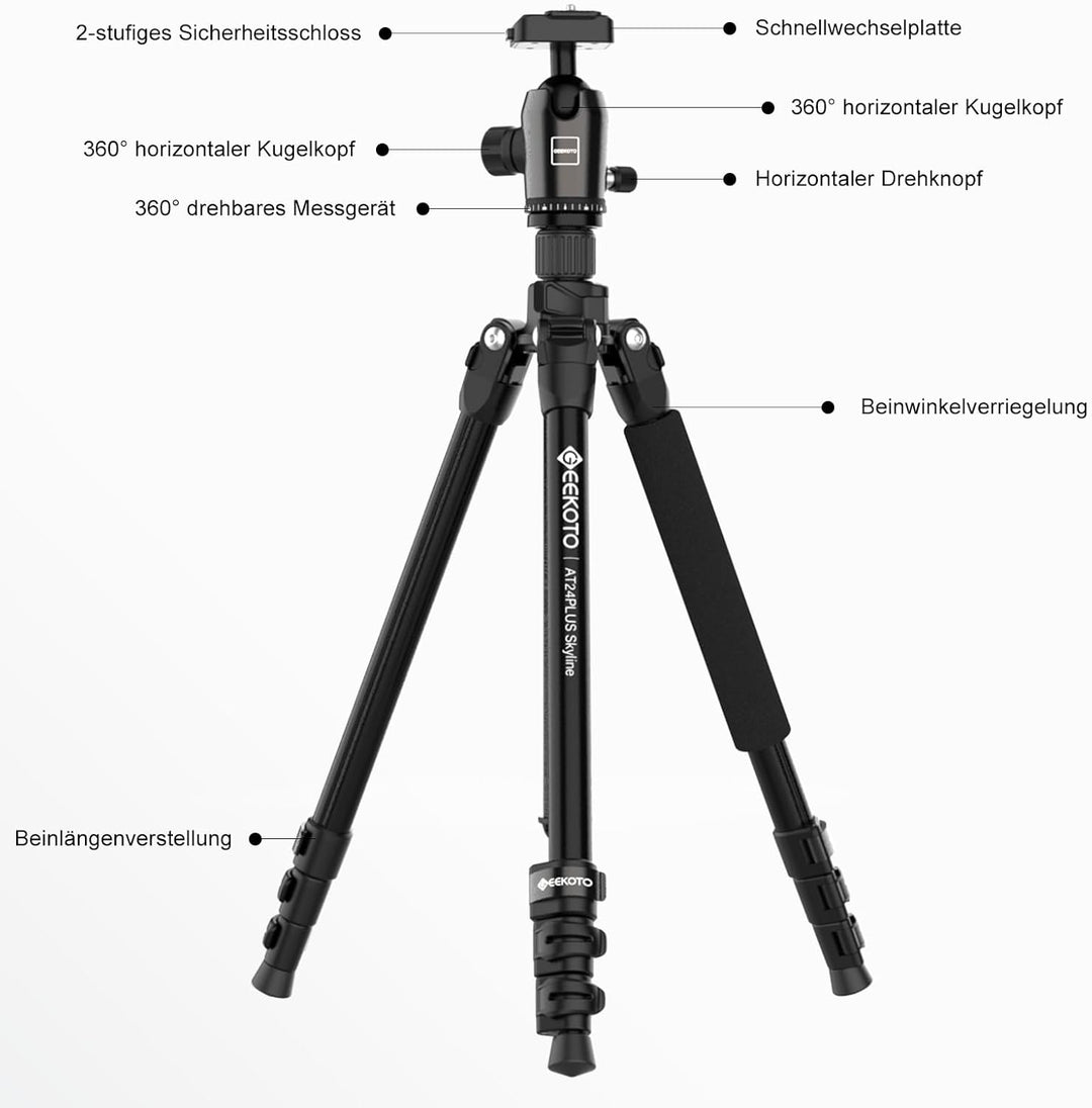 GEEKOTO 77”Kamera Stativ, DSLR Camera Tripod Aluminum Reisestativ mit Einbeinstativ und 360° Panoram