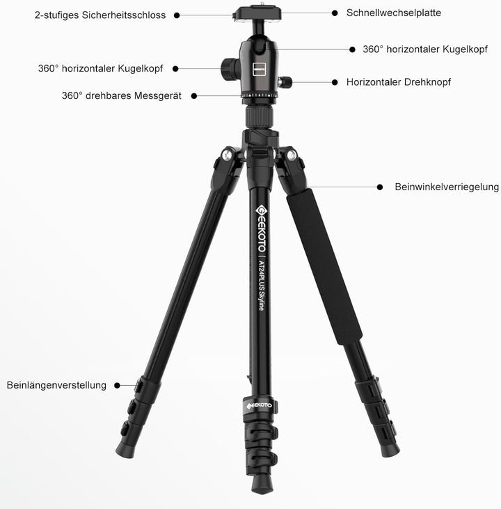 GEEKOTO 77”Kamera Stativ, DSLR Camera Tripod Aluminum Reisestativ mit Einbeinstativ und 360° Panoram