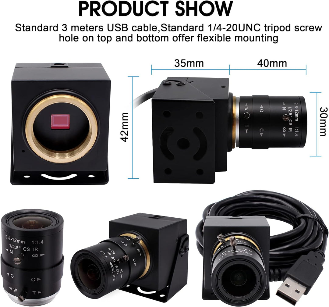 Svpro 1080P USB-Kamera mit 2,8–12 mm optischem Zoomobjektiv, IMX323-Sensor, H.264-Low-Light-Kamera,