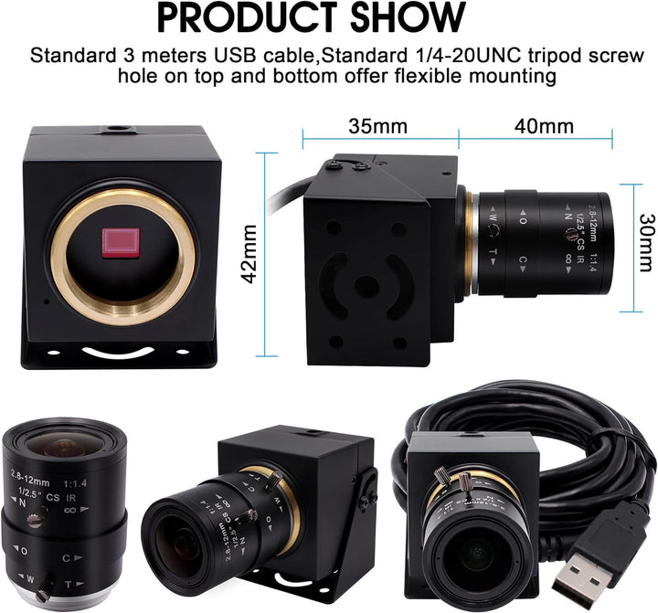 Svpro 1080P USB-Kamera mit 2,8–12 mm optischem Zoomobjektiv, IMX323-Sensor, H.264-Low-Light-Kamera,