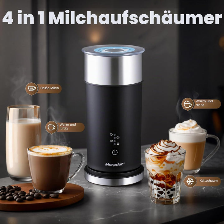 Morpilot Milchaufschäumer Elektrisch 4 in 1, 240ml, 400W, Milchschäumer für Heisser und Kalter Milch