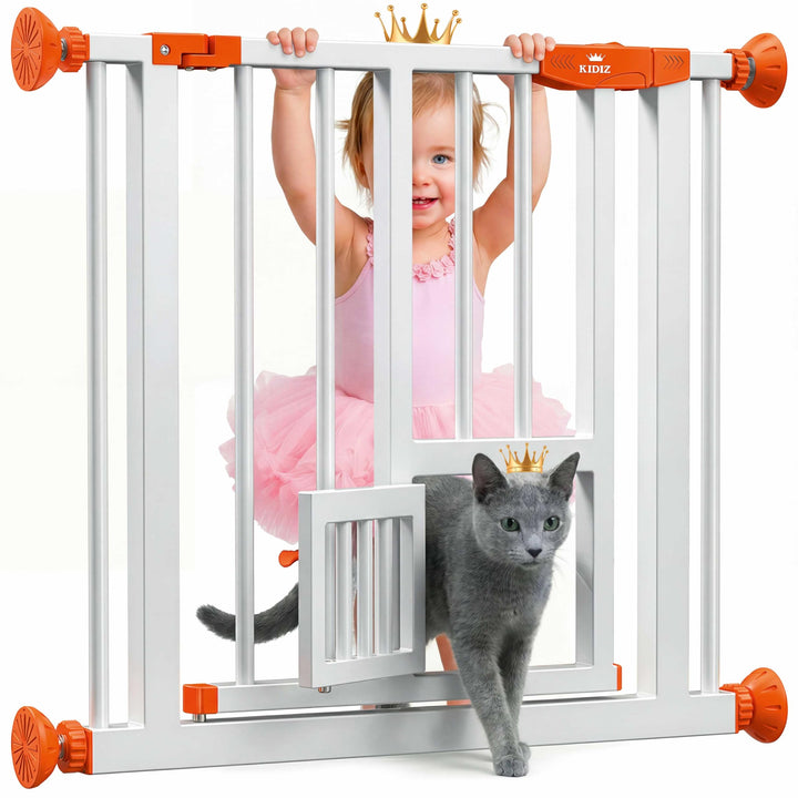 KIDIZ Absperrgitter zum Klemmen mit Katzenklappe, Türschutzgitter, Autoclose Kinder Treppengitter oh