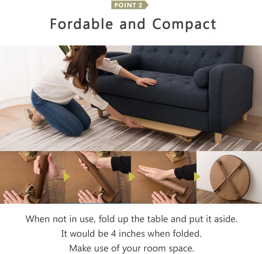 EMOOR Klapptisch Holz, Klein-Rund Naturfarben, Couchtish Tatami Tisch, Klein-Rund Naturfarben