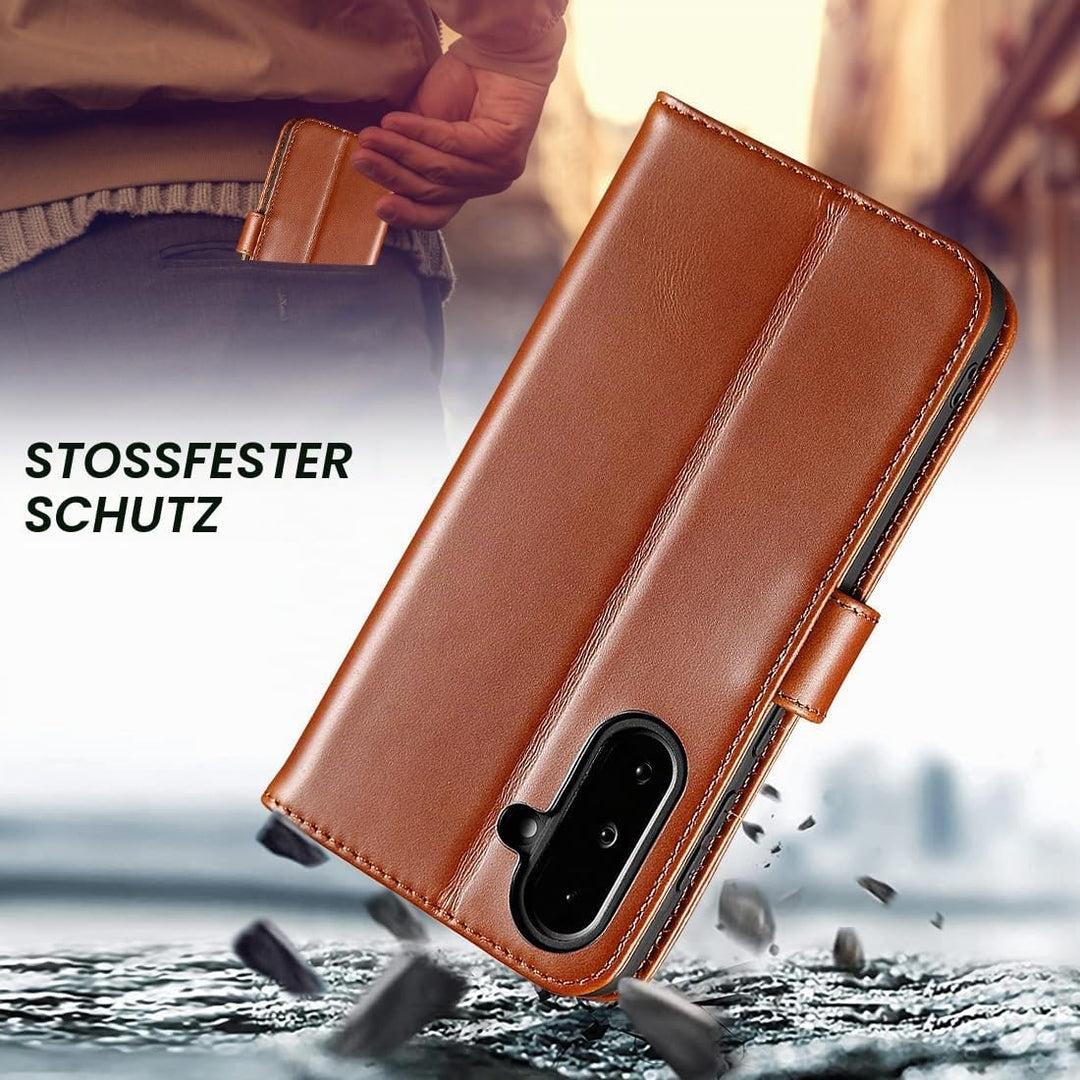 LENSUN Echtleder Hülle für Samsung Galaxy A36, Handyhülle [Echtes Leder][Brieftasche] Handytasche Le