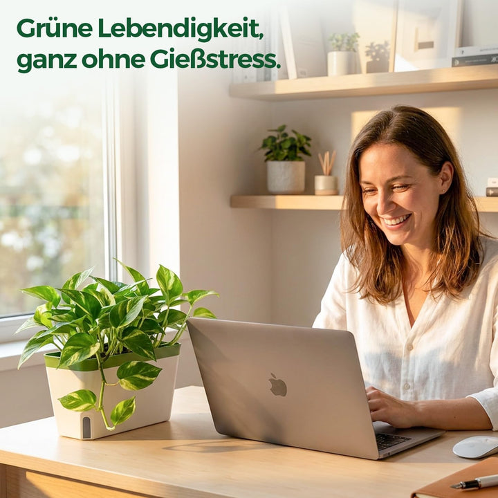 T4U 27cm Selbstwässernder Blumenkasten Kräutertopf mit ERD-Bewässerungs-System Grün 3er-Set Kunststo