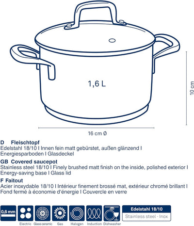 Kela 10174 Flavoria Fleischtopf, 18/8 Stainless Steel, 1.6 liters, Rostfrei 1,6 l, 1,6 l