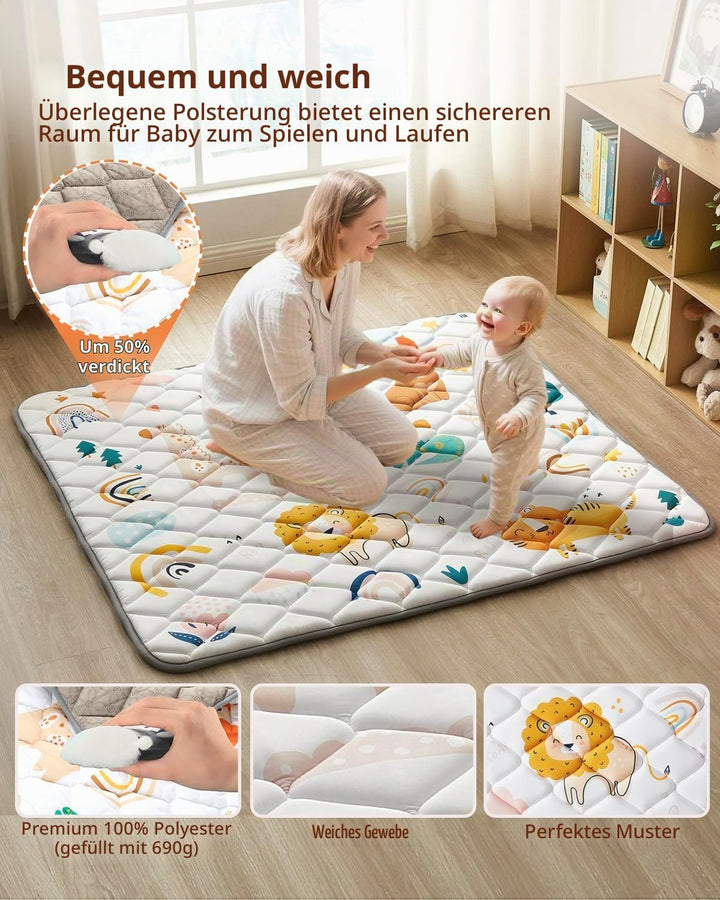 Krabbeldecke Für Baby 127 x 127CM, Krabbelmatte Baby Faltbar, Weich und Rutschfest Spielmatte Baby,