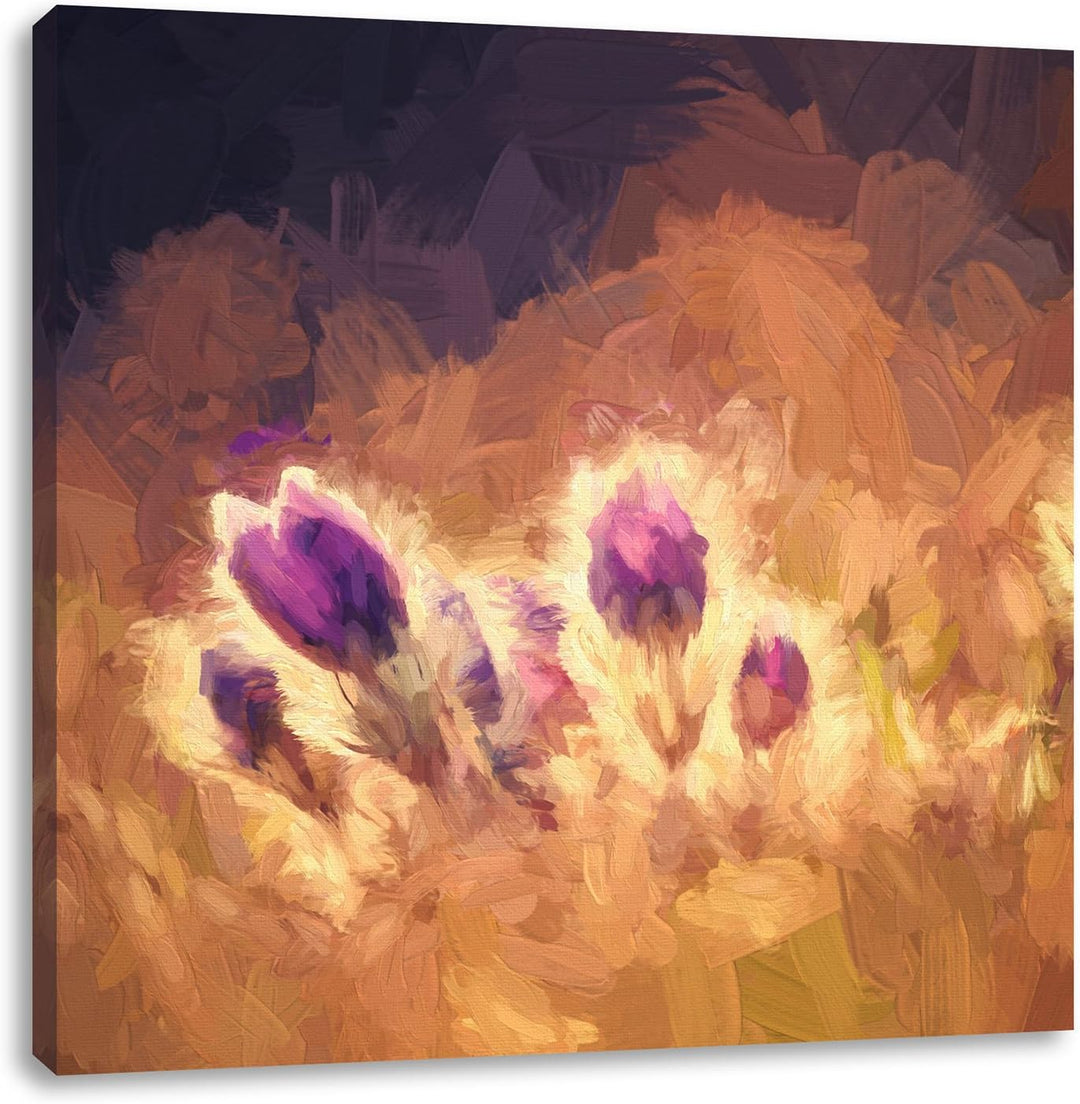 Pixxprint Lila Küchenschelle auf Bergwiese als Leinwandbild/Grösse: 70x70 cm/Wandbild/Kunstdruck/fer