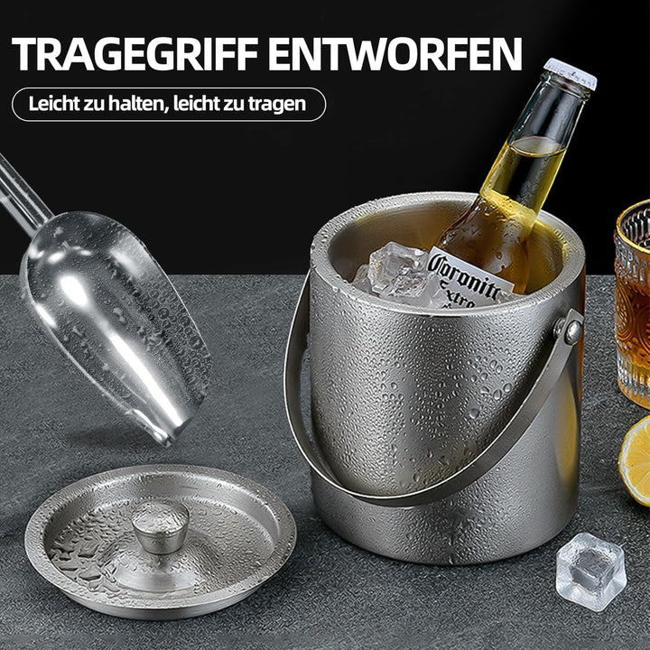dellyy Eiskübel aus Edelstahl mit Eisschaufel, Eiswürfelbehälter Edelstahl, Eiswürfelbehälter Geeign