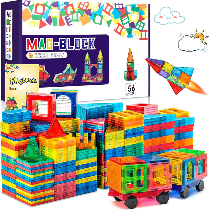 AQXONG 56 Pcs Magnetisches Bauspielzeug, Bunte Magnetische Bausteine Spielzeug, Pädagogische Baustei