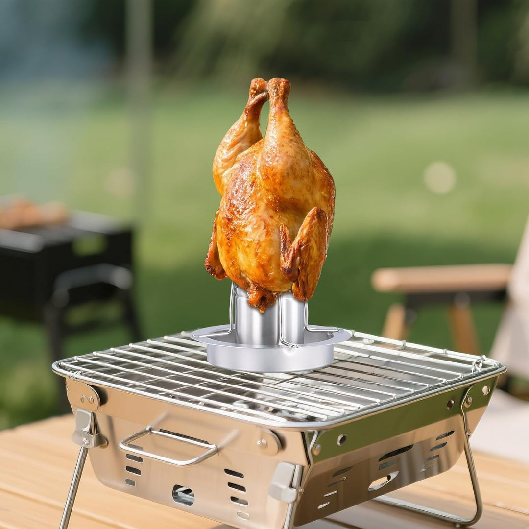 2 Stück Edelstahl Hähnchen Ständer, Bräter Huhn Halterung Vertikal Hähnchen Ständer Grill, Hähncheng