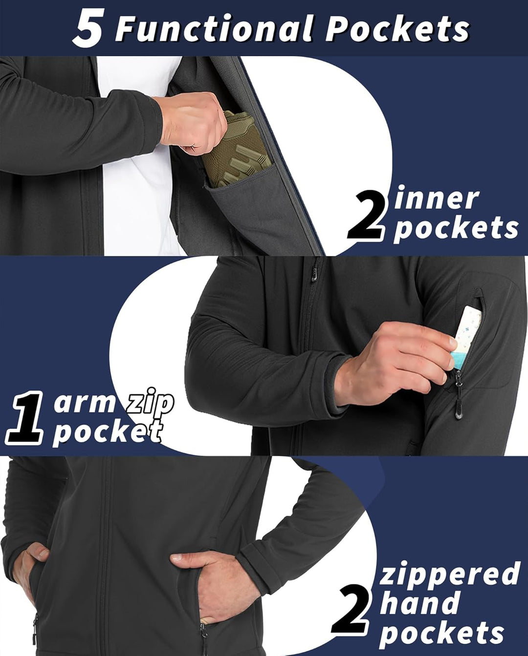 33,000ft Jacke Herren Wasserdichte Atmungsaktiv Softshelljacke - Übergangsjacke Winddichte Regenjack