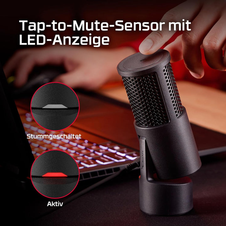HyperX SoloCast 2 USB-Mikrofon – Gaming & Streaming Mikrofon mit Tap-to-Mute, 96 kHz/24-Bit Aufnahme