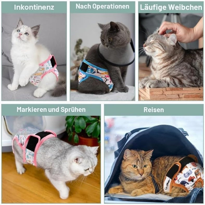 Grecle Wiederverwendbare Katzenwindeln, 3 Stück, mit guter Saugfähigkeit, Katzenwindeln für weiblich