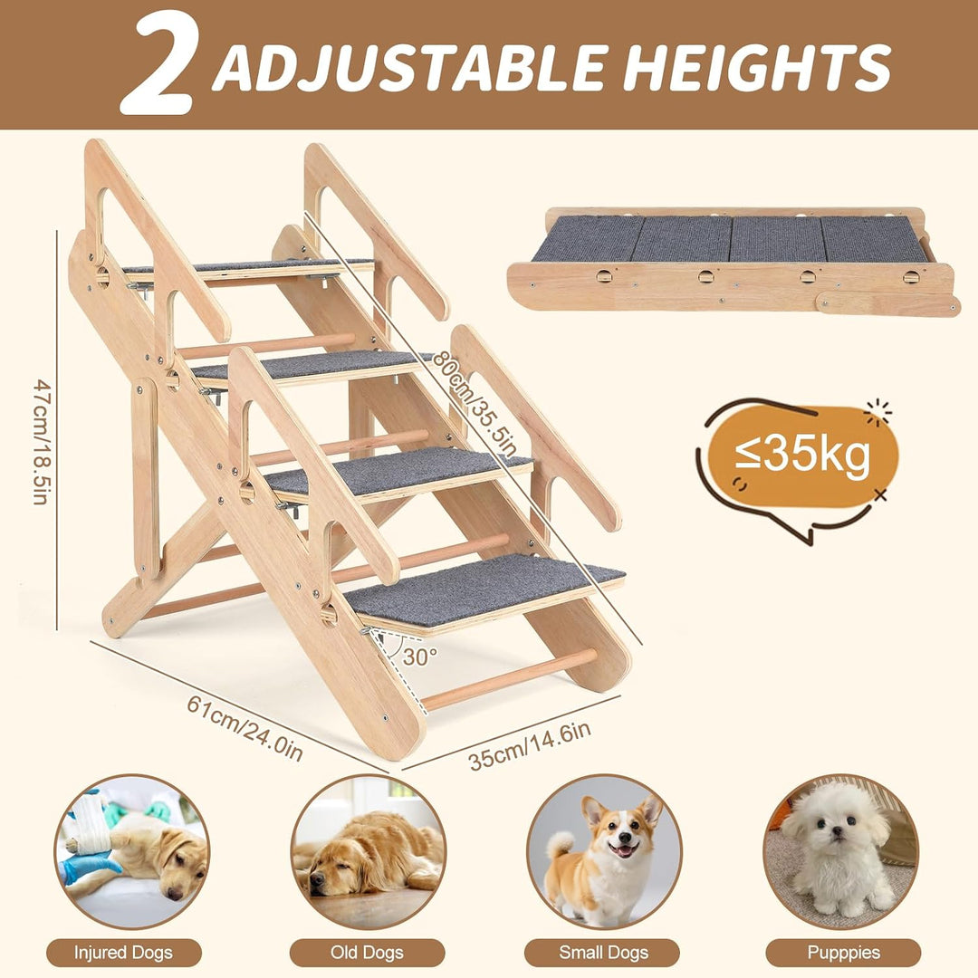 Hundetreppe 2 in 1 Hunderampe, Einstellbar Hundetreppe mit 4-stufige für Kleine Hunde, Tragbar Haust