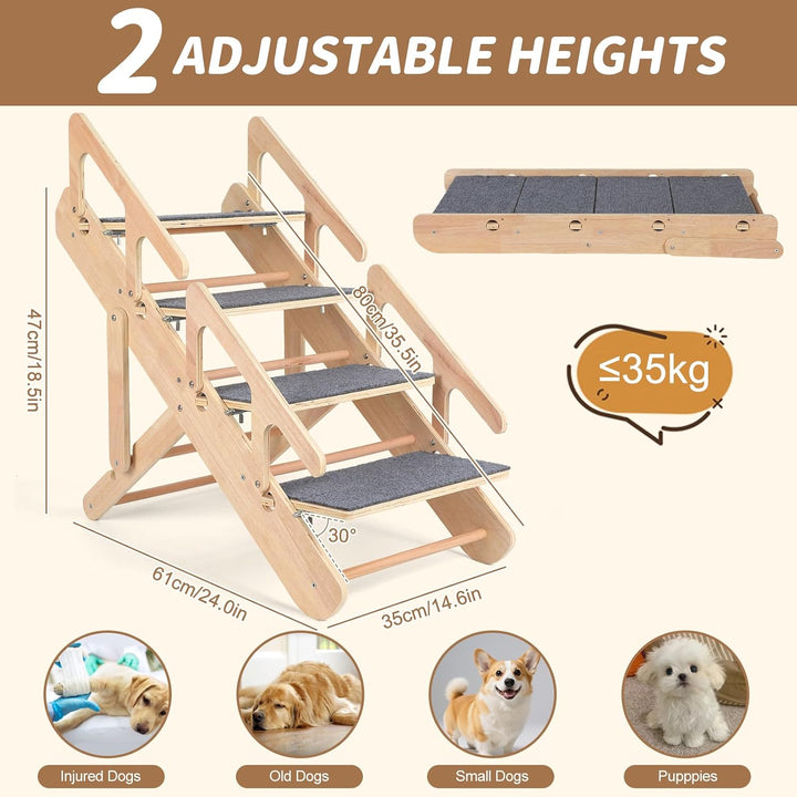 Hundetreppe 2 in 1 Hunderampe, Einstellbar Hundetreppe mit 4-stufige für Kleine Hunde, Tragbar Haust