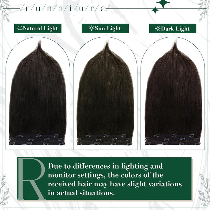 RUNATURE Clip in Extensions Echthaar Schwarz Glatt 40cm Echthaar Extensions Clip Naturliches Schwarz