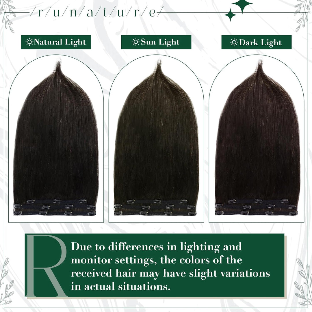 RUNATURE Echthaar Extensions Clip in Naturliches Schwarz 30cm Gerade Extensions Clip in Echthaar Rem