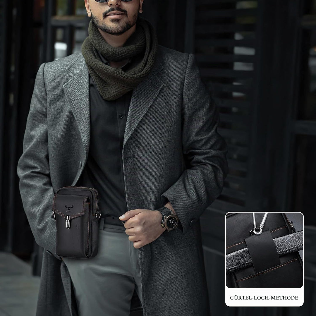 BAIGIO Handytasche Leder Vintage Gürteltasche Herren Hüfttasche Klein Schultertasche Umhängetasche R
