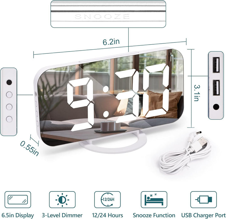 U-picks Wecker Digital, LED Digitale Uhr, 6,5" Digitaler Wecker Tischuhr mit Snooze, Verstellbare He