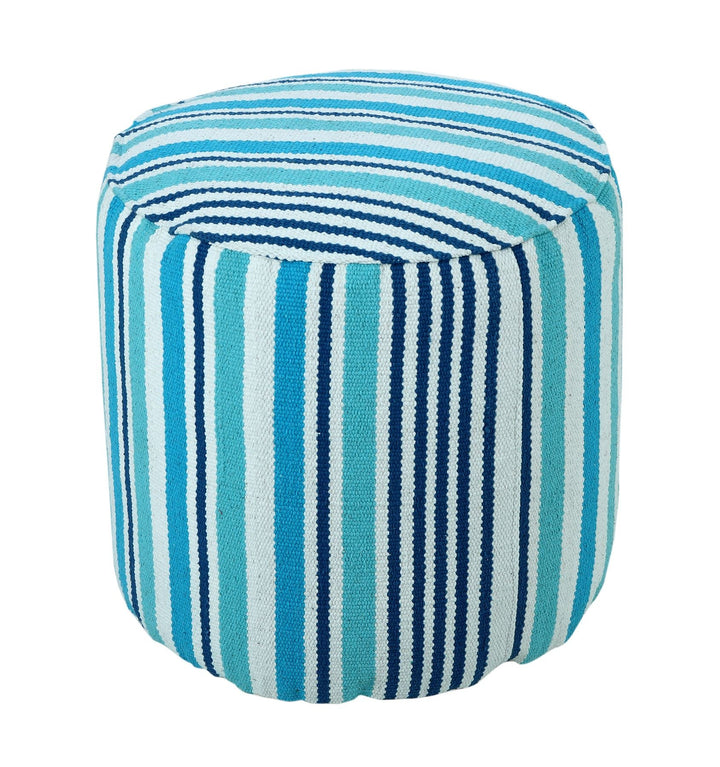 Homescapes Moderner Pouf Sitzkissen Selam rund Aqua weiss gestreift skandinavisches Design 45 cm Run