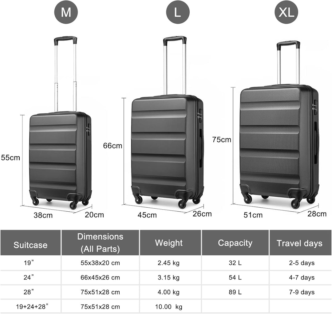 KONO Trolley Koffer Mittelgross Koffer L Hartschalenkoffer Reisekoffer mit Rollen und TSA Schloss Le