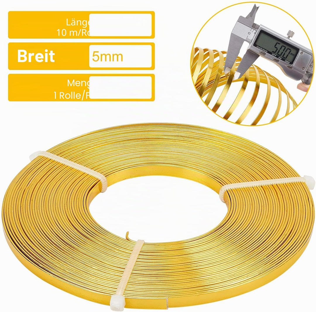 BENECREAT 40m 4 Farben Aluminium Flachdraht 5mm Breit Silber Gold Biegbarer Basteldraht Für Lünette,