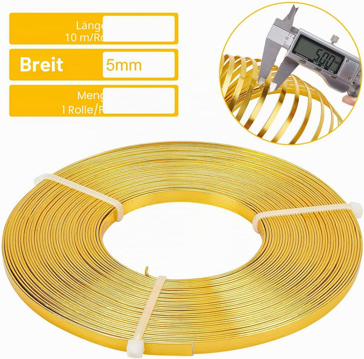 BENECREAT 40m 4 Farben Aluminium Flachdraht 5mm Breit Silber Gold Biegbarer Basteldraht Für Lünette,