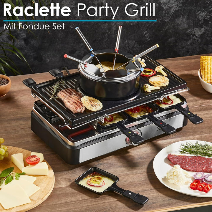 Raclette Grill mit Fondue Set | Raclette Gerät | 8 Personen | Tischgrill | Party Grill | Elektro Gri