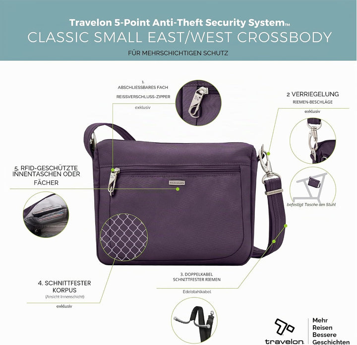 Travelon Damen Anti-theft Classic Small E/W Crossbody Bag Umhängetasche Einheitsgrösse Violett, Einh
