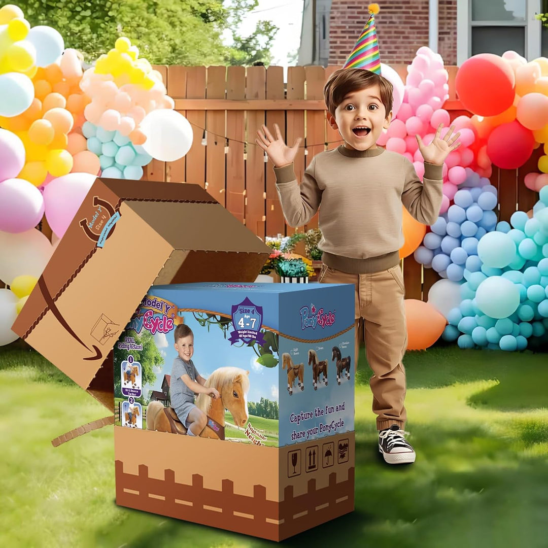 PonyCycle Simulation Pferd Spielzeug für Kinder 4–7 Jahre, Braun Reitspielzeug mit Räder, Modell Y H