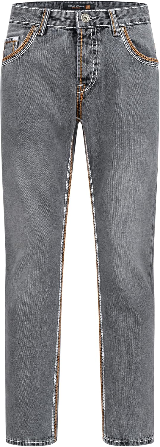 Rock Creek Herren Designer Jeans Hose Dicke Nähte Vintage Blau RC-2056 29W / 30L Dunkelgrau - Rc-216