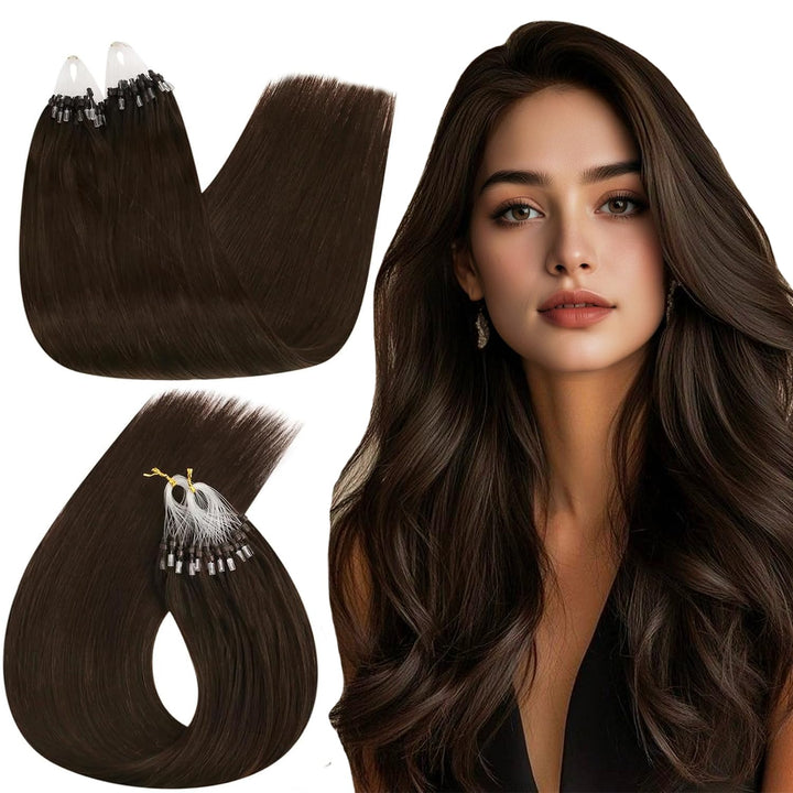 Ugeat Extensions Echthaar Microring Braun Bonding Extensions Echthaar 45cm Microring Haarverlängerun