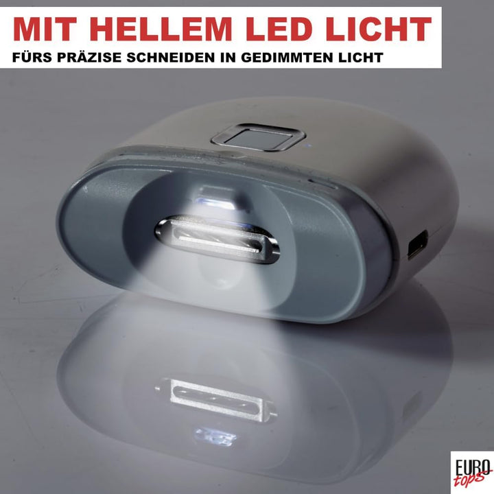 EUROtops Nageltrimmer mit LED-Licht – Elektrischer Nagelschneider für Finger- und Fussnägel, kabello