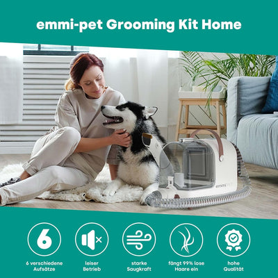 emmi-pet Grooming Kit Home - 6in1 Hundeschermaschine mit Staubsauger | Dreifachnutzung mit Schermasc