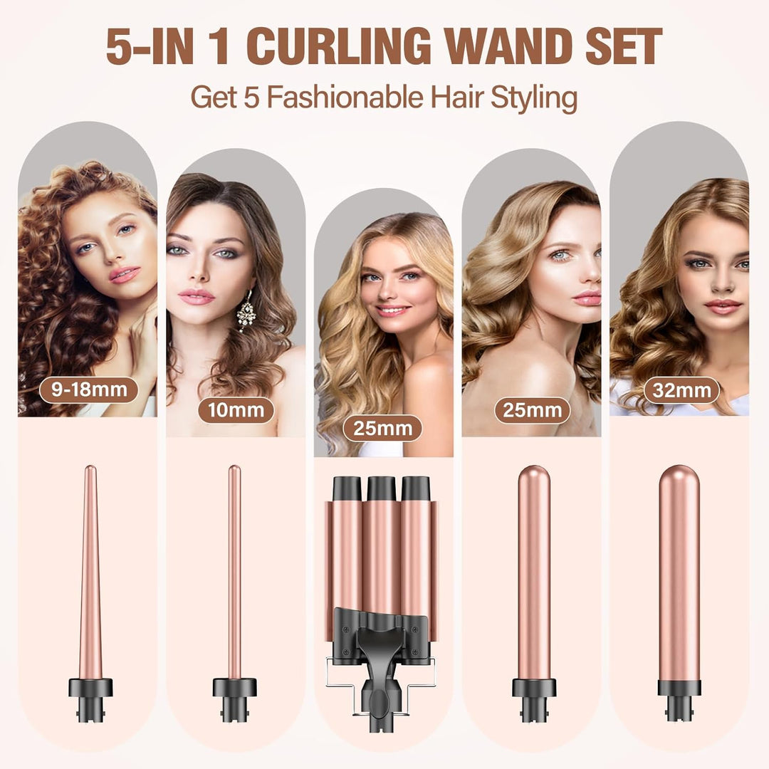 BESTOPE PRO Lockenstab Set 5-in-1 – 3 Keramikfässer für Grosse Locken & Wellen – Schnelles Aufheizen
