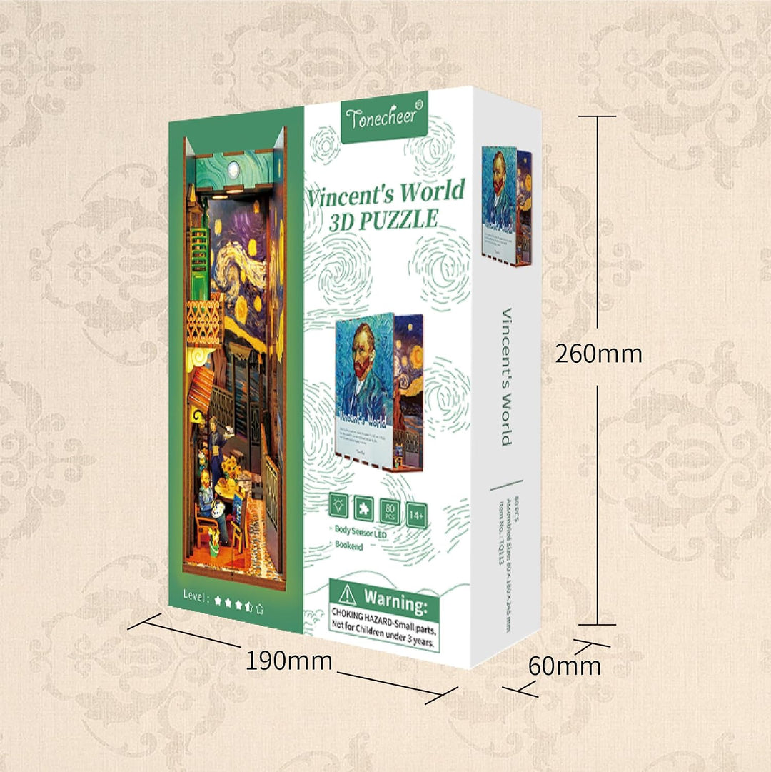 Tonecheer DIY Book Nook Kit 3D Holzpuzzle Modellbausatz für Erwachsene, mit Licht Booknook Bastelset