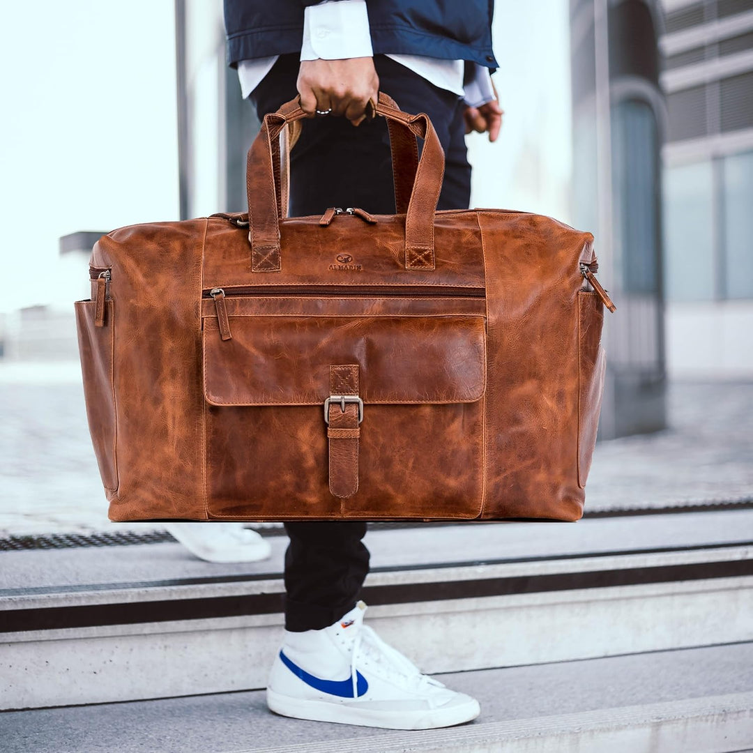 ALMADIH XL Leder Reisetasche Sporttasche Aiko Weekender Handgepäck aus Premium Rindsleder Freizeit G