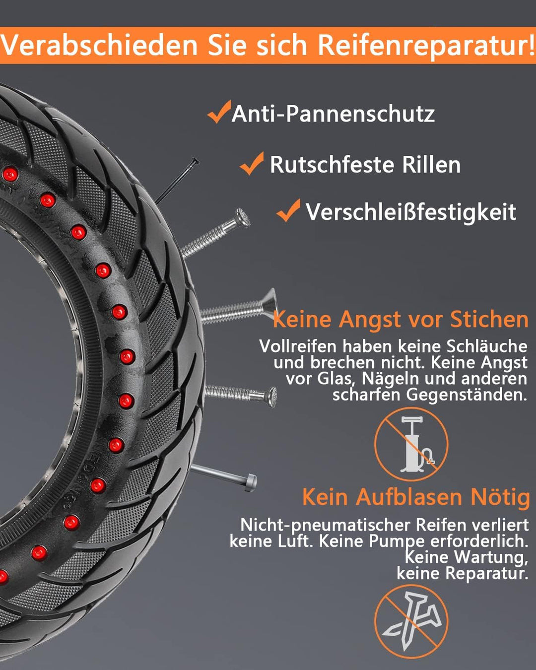 VOLOHAS 60/70-6,5 Vollgummireifen 10 * 2,5 Solide Reifen für Segway Ninebot Max G30 / G30E / G30LP E