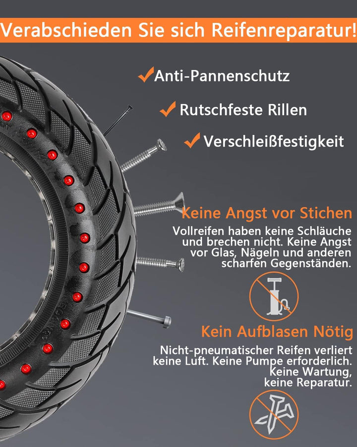 VOLOHAS 60/70-6,5 Vollgummireifen 10 * 2,5 Solide Reifen für Segway Ninebot Max G30 / G30E / G30LP E