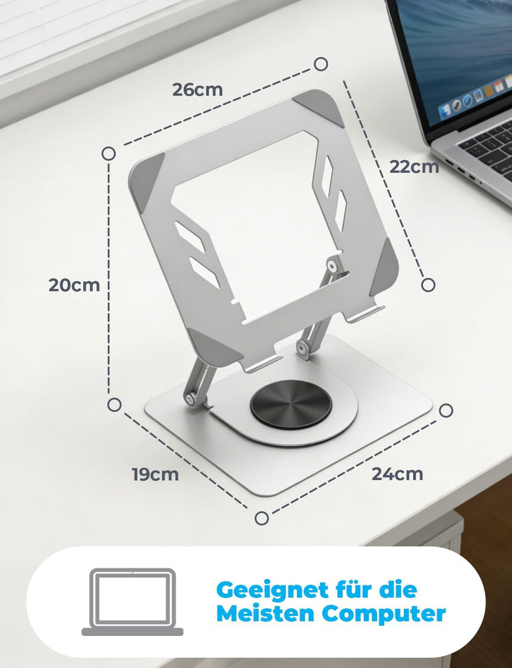 Laptop Ständer Höhenverstellbar, Ergonomischer Faltbarer Laptop Halterung mit 360°Drehbarer Basis, B