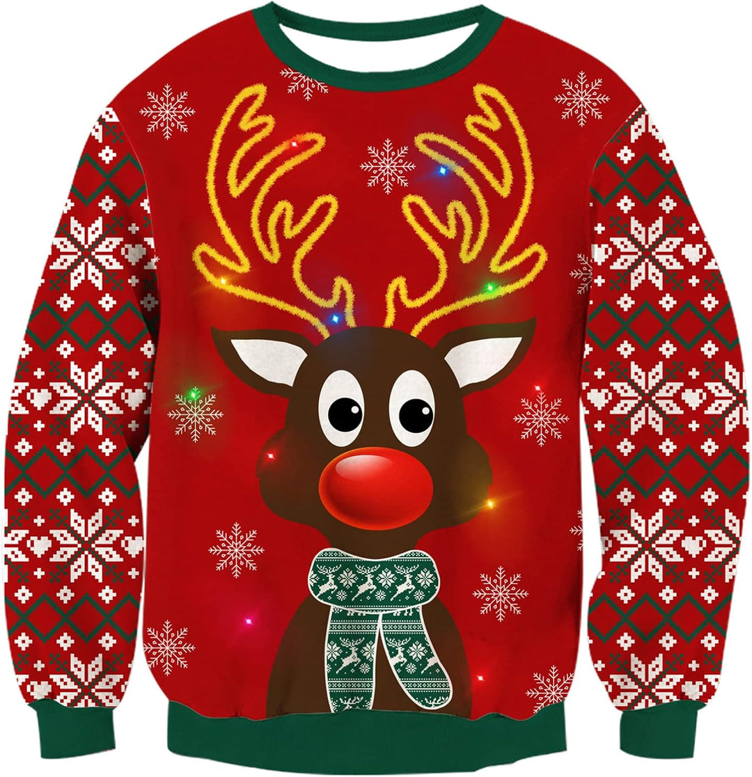 Freshhoodies Unisex Strickpullover Weihnachtspullover Mit LED Leuchten Neuheit Ugly Weihnachtspulli