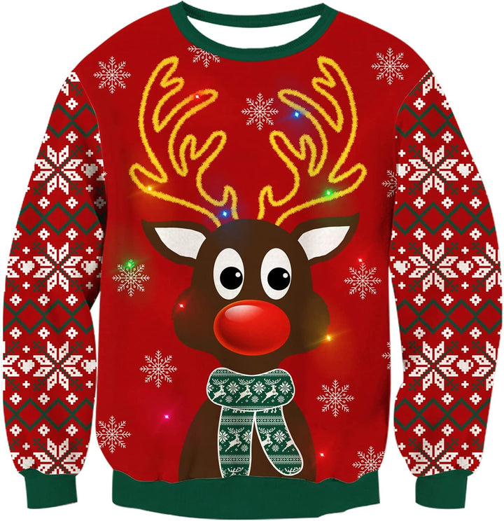 Freshhoodies Unisex Strickpullover Weihnachtspullover Mit LED Leuchten Neuheit Ugly Weihnachtspulli