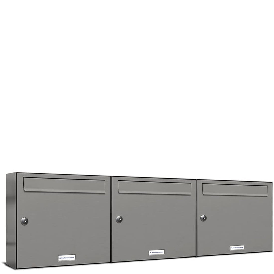 AL Briefkastensysteme 3er Briefkastenanlage Aluminiumgrau RAL 9007, Premium Briefkasten DIN A4, 3 Fa
